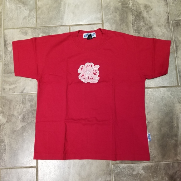 Miken Tops - Vintage Miken S/S Crew Neck Flower T-Shirt Red Women's Size Large USA Made